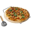 Kamień do pizzy z uchwytem i nożykiem, z kordierytu, okrągły 33 cm - 3 ['prezent', ' pizza domowa', ' do pieczenia pizzy', ' do serwowania pizzy', ' do pieczenia chleba', ' do pieczenia bułeczek']